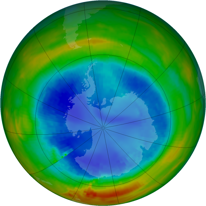 Antarctic ozone map for 28 August 1991